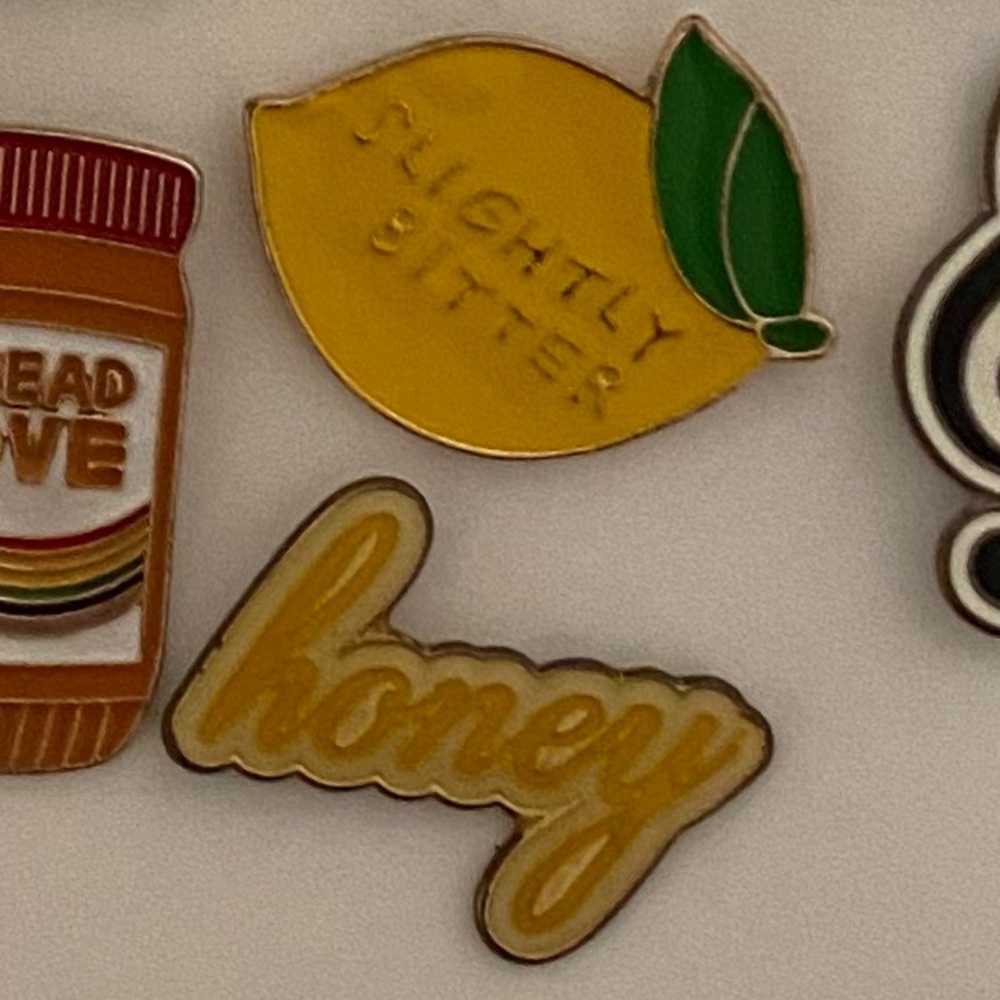 2/$10 slightly bitter & honey enamel pins